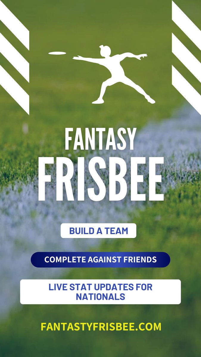 Check out this super cool new website!!! Fantasy Frisbee is finally here 📣📣
Compete with your friends as stats from nationals come in
fantasyfrisbee.com