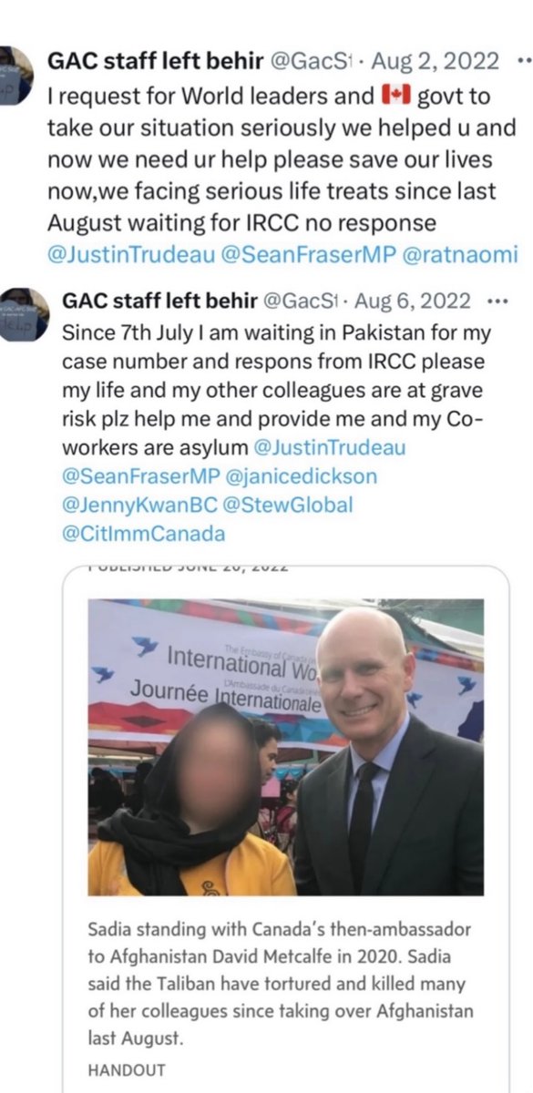 Talopiazo's tweet photo. @melaniejoly Get real u left @GacStff (200 women)in🇵🇰it's been 3years and like 90% of Afghans who assisted🇨🇦👉abandoned by🇨🇦+ignored by u @melaniejoly ur ok leaving this GAC Staff of women+their children behind with actual terrorists who seek to kill them for helping🇨🇦
https://t.co/fCmV85tS0B https://t.co/6BeUCOFPJq