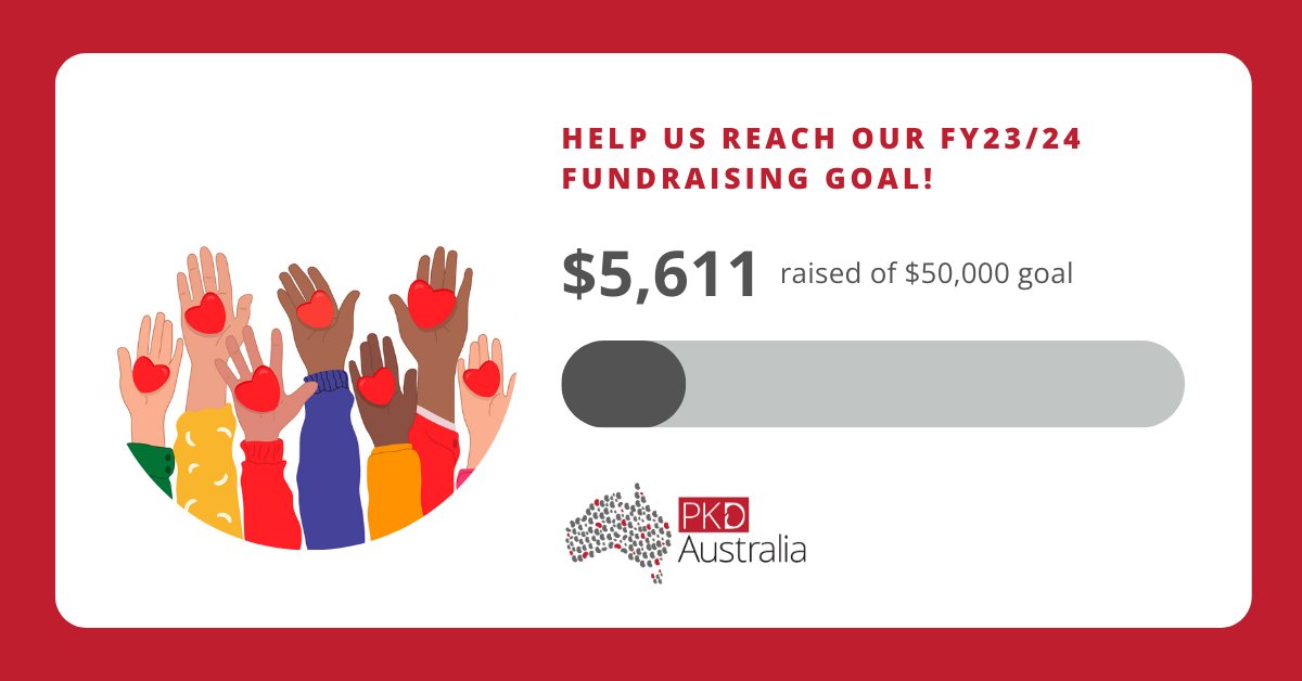 With end of financial year fast approaching, it's a great time to donate to PKD Australia.

Our goal is to raise $50,000 by EOFY, and all donations over $2 are tax deductible. 

We thank you for your ongoing support and generosity!

pkd-australia-donate-now.raisely.com