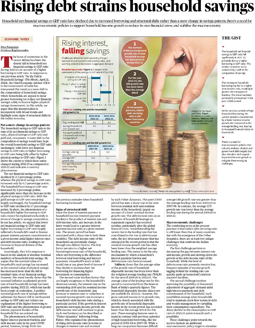 In today's Hindu, we address some recent debates on household debt and savings, point out signs of  structural shift and discuss some macroeconomic challenges. thehindu.com/business/Econo…