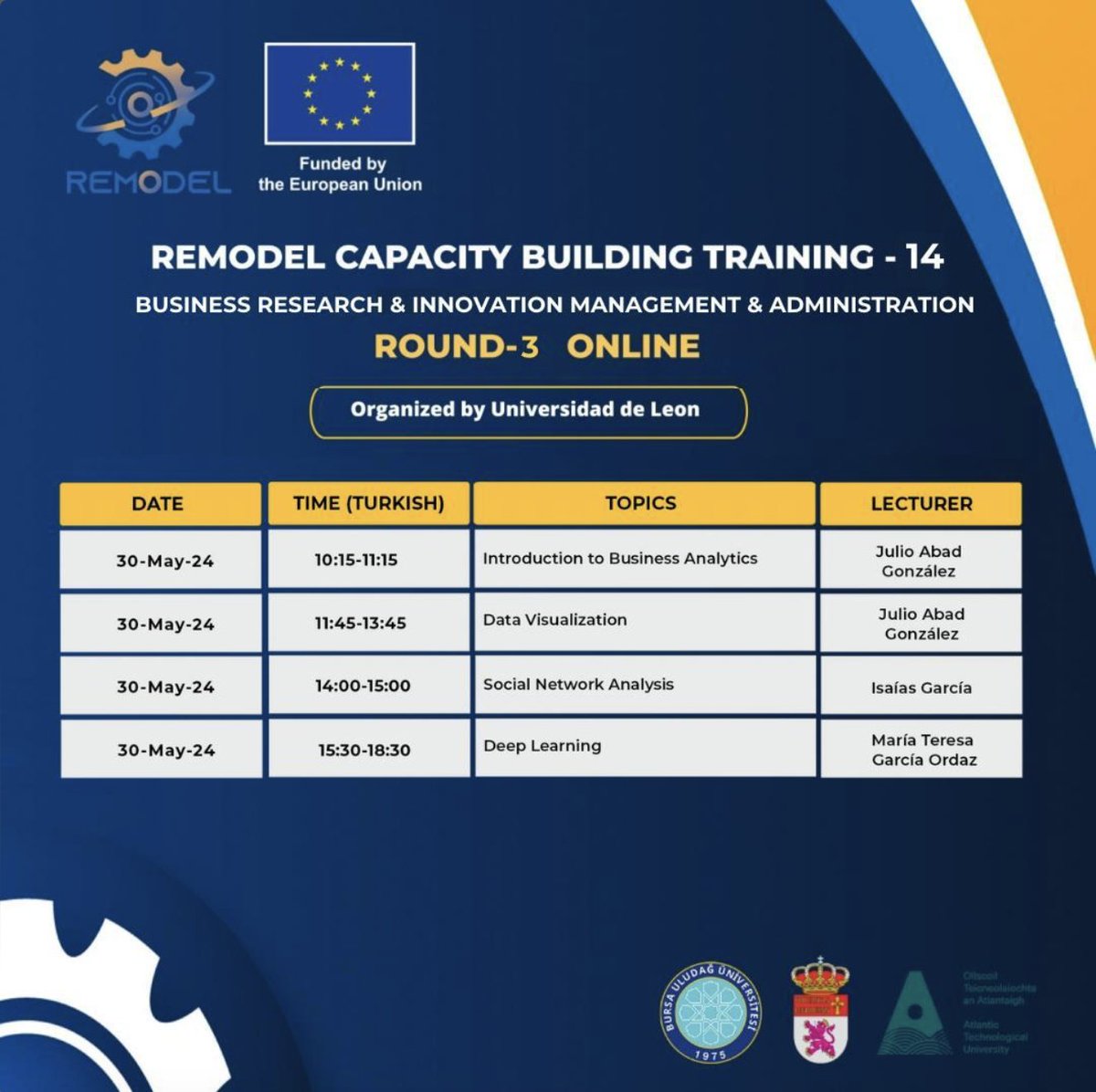 Remodel Project (@project_remodel) on Twitter photo 📣Business Research Innovation Management Administration Workshop registrations are ongoing. Are you ready for this experience?
Some learning outcomes will include;
Deep Learning
Data Visualization
Business Analytics
Social Networks-Data Mining&Analysis
<a href="/uludagkurumsal/">Bursa Uludağ Üniversitesi</a> 📣Business Research Innovation Management Administration Workshop registrations are ongoing. Are you ready for this experience?
Some learning outcomes will include;
Deep Learning
Data Visualization
Business Analytics
Social Networks-Data Mining&Analysis
<a href="/uludagkurumsal/">Bursa Uludağ Üniversitesi</a>