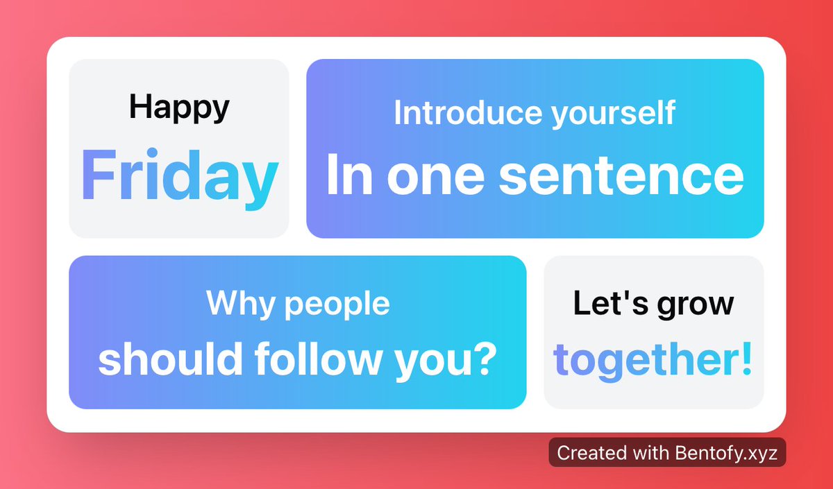 Happy Friday, #indiehackers!

Let's grow together.

Introduce yourself, and in ONE sentence, state why people should follow you. 👇

#buildinpublic