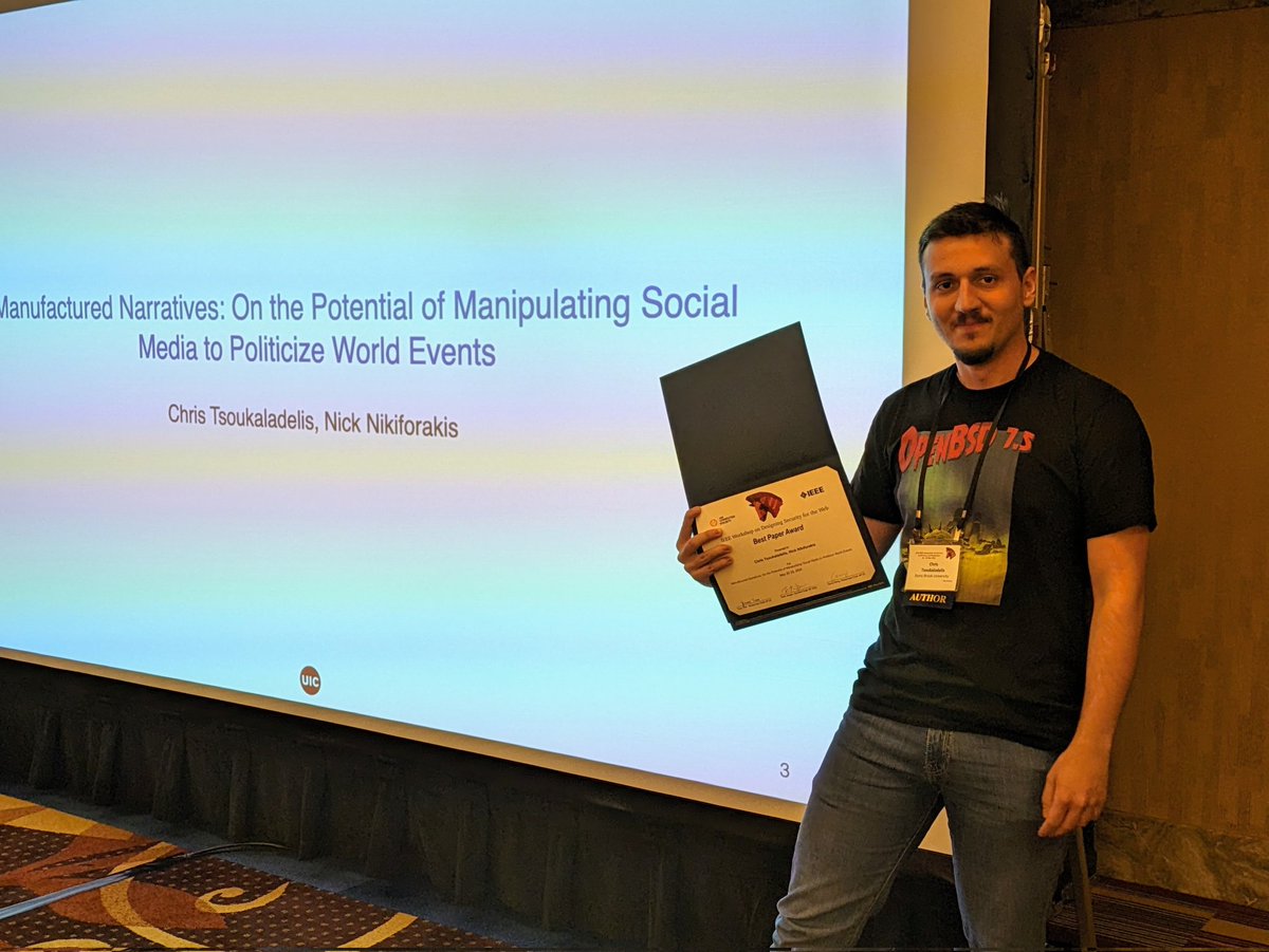 Marco Squarcina (@blueminimal) on Twitter photo And the #secweb best paper award goes to "Manufactured Narratives: On the Potential of Manipulating Social Media to Politicize World Events" by Chris Tsoukaladelis (<a href="/_Uticensis/">Chris</a>) and Nick Nikiforakis (<a href="/nicknikiforakis/">Nick Nikiforakis</a>) from <a href="/stonybrooku/">Stony Brook University</a> !
Congrats to the authors! ๐
CC <a href="/jpolakis/">jason polakis</a> And the #secweb best paper award goes to "Manufactured Narratives: On the Potential of Manipulating Social Media to Politicize World Events" by Chris Tsoukaladelis (<a href="/_Uticensis/">Chris</a>) and Nick Nikiforakis (<a href="/nicknikiforakis/">Nick Nikiforakis</a>) from <a href="/stonybrooku/">Stony Brook University</a> !
Congrats to the authors! ๐
CC <a href="/jpolakis/">jason polakis</a>