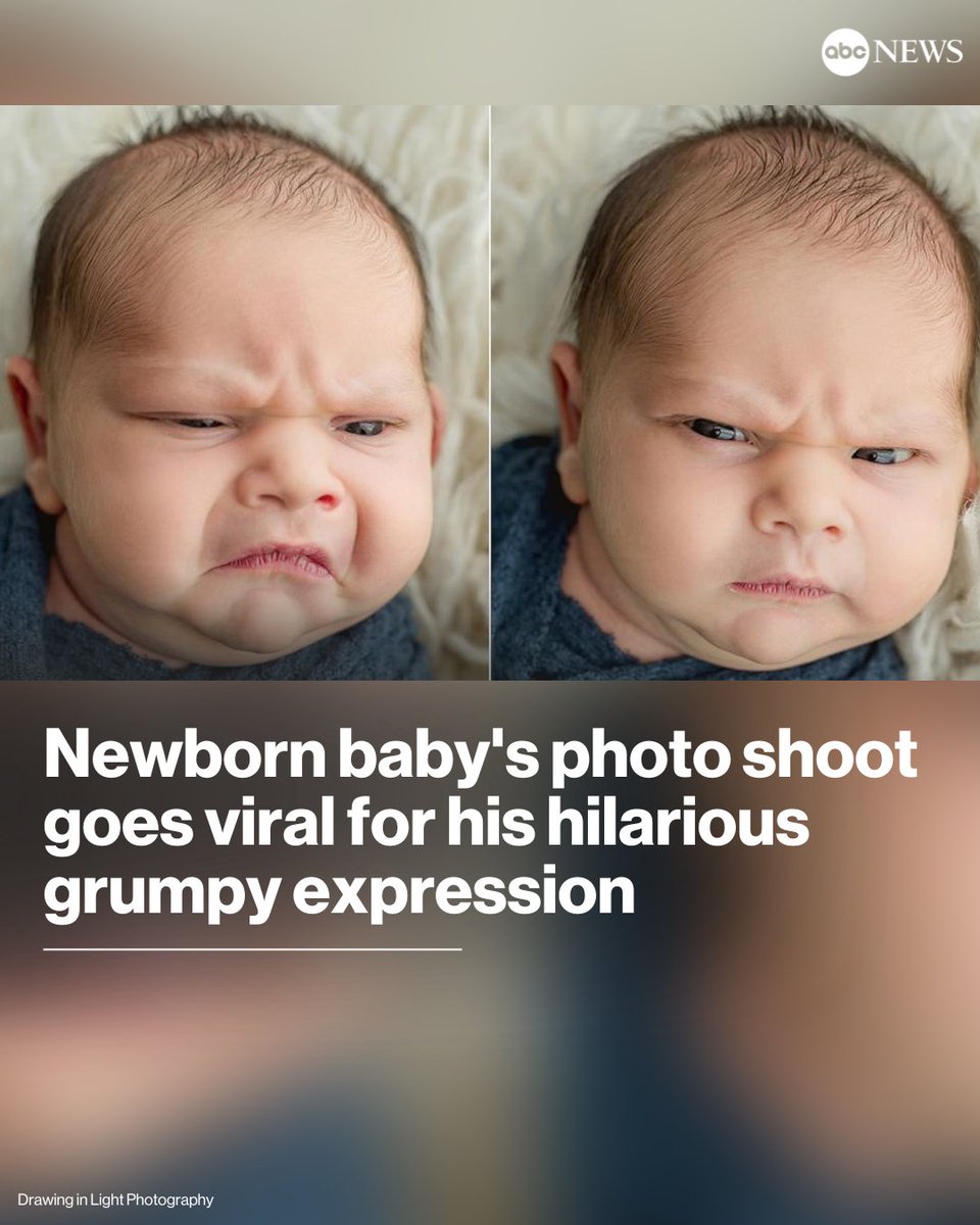 A newborn's photo shoot in Ohio has gone viral after the photographer shared photos of the baby's hilarious grumpy expression online. trib.al/AgcxVSj