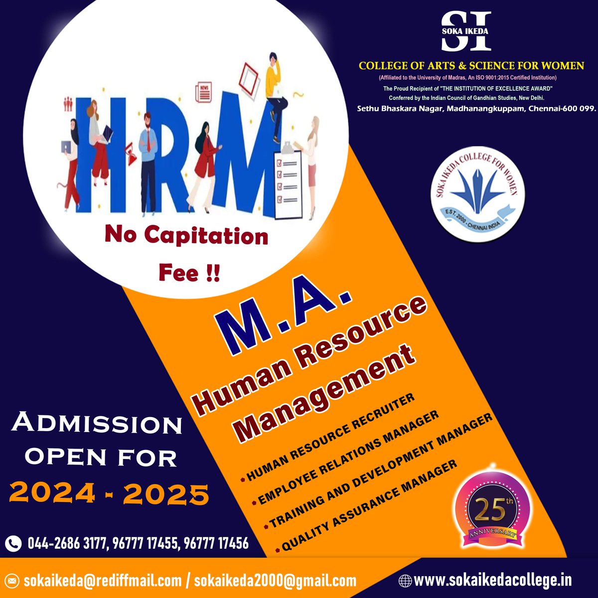 𝐀𝐝𝐦𝐢𝐬𝐬𝐢𝐨𝐧 𝐎𝐩𝐞𝐧 𝟐𝟎𝟐𝟒-𝟐𝟎𝟐𝟓
M.A- Human Resource Management
𝐒𝐨𝐤𝐚 𝐈𝐤𝐞𝐝𝐚 𝐂𝐨𝐥𝐥𝐞𝐠𝐞 𝐨𝐟 𝐀𝐫𝐭𝐬 𝐚𝐧𝐝 𝐒𝐜𝐢𝐞𝐧𝐜𝐞 𝐟𝐨𝐫 𝐖𝐨𝐦𝐞𝐧
Online Admission: sokaikedacollege.in/#/online-submi…
#HRM #HumanResourceManagement #MA #scopeofhrm  #sokaIkeda