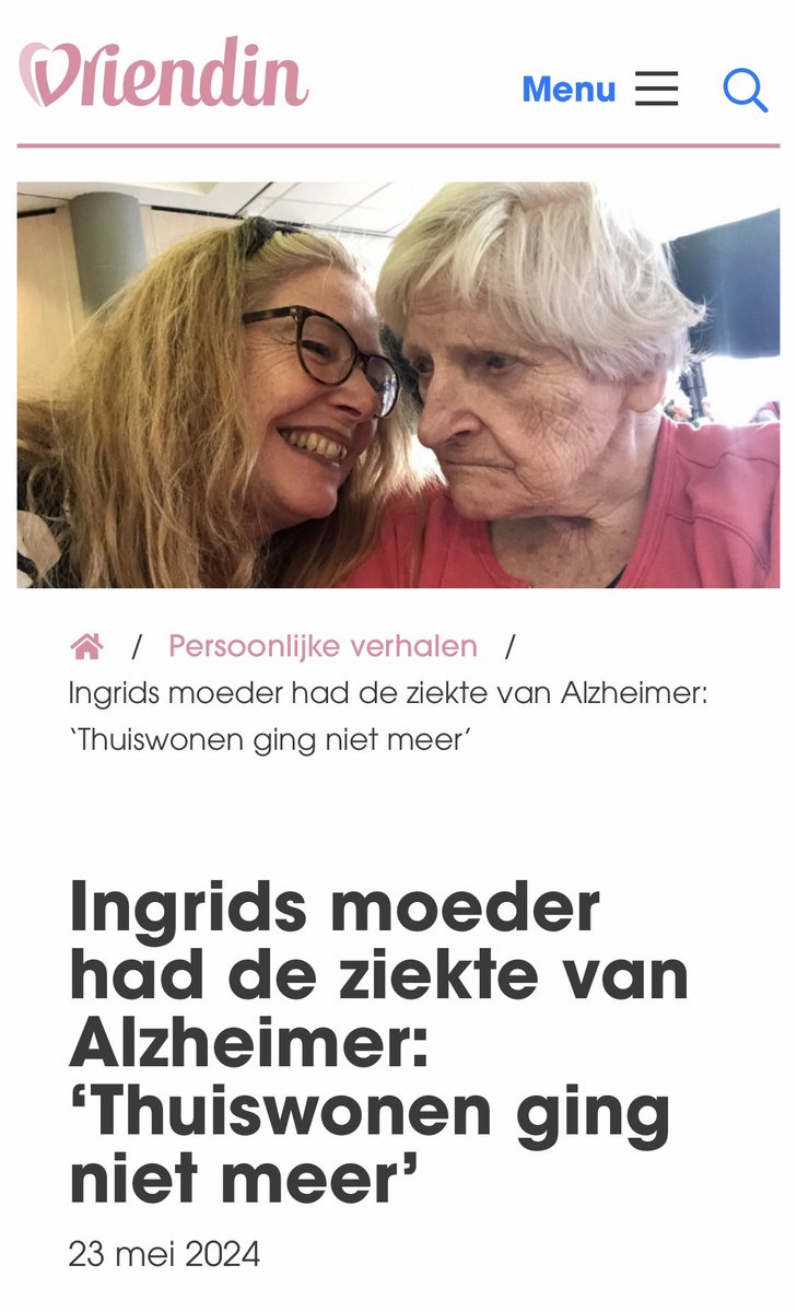 IngridKeestra's tweet image. Welke dag herinner jij je nog haarscherp? Mijn interview erover staat online bij @VriendinNL: de dag dat we mijn moeder vanwege haar alzheimer naar de gesloten afdeling van het verpleeghuis brachten 🥲

#mantelzorg #dementie #alzheimer 

vriendin.nl/persoonlijke-v…