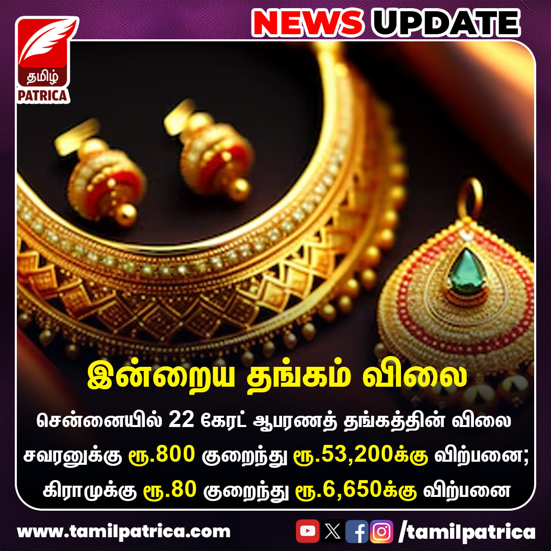 இன்றைய தங்கம் விலை..! #TamilPatrica #GoldRates #Chennai #Gold #TodayUpdate #TamilNews #NewsUpdate