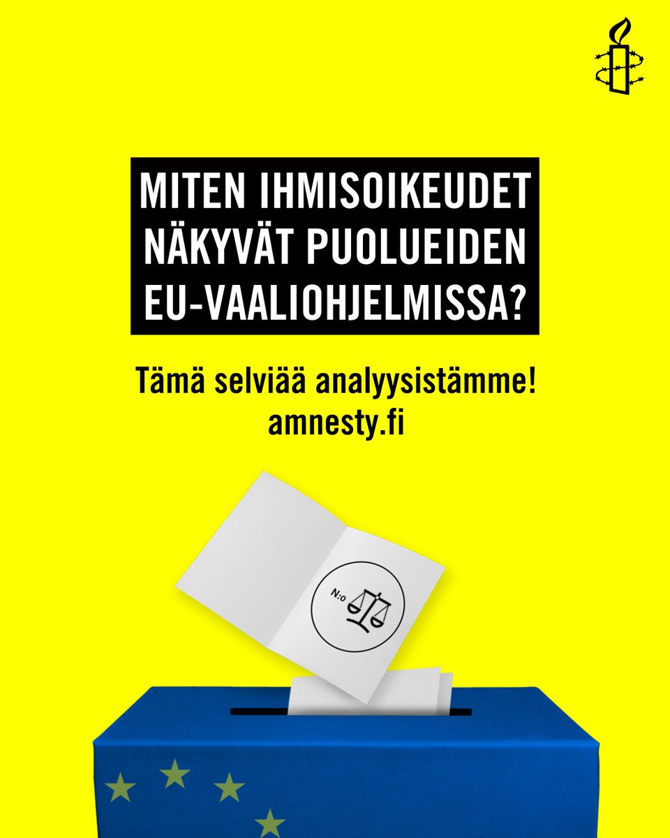 Selvitimme, miten ihmisoikeudet näkyvät eduskuntapuolueiden europarlamenttivaaliohjelmissa. Spoiler: erittäin vaihtelevasti. Lue analyysi kokonaan 👇 amnesty.fi/miten-ihmisoik… #EUvaalit #ihmisoikeudet