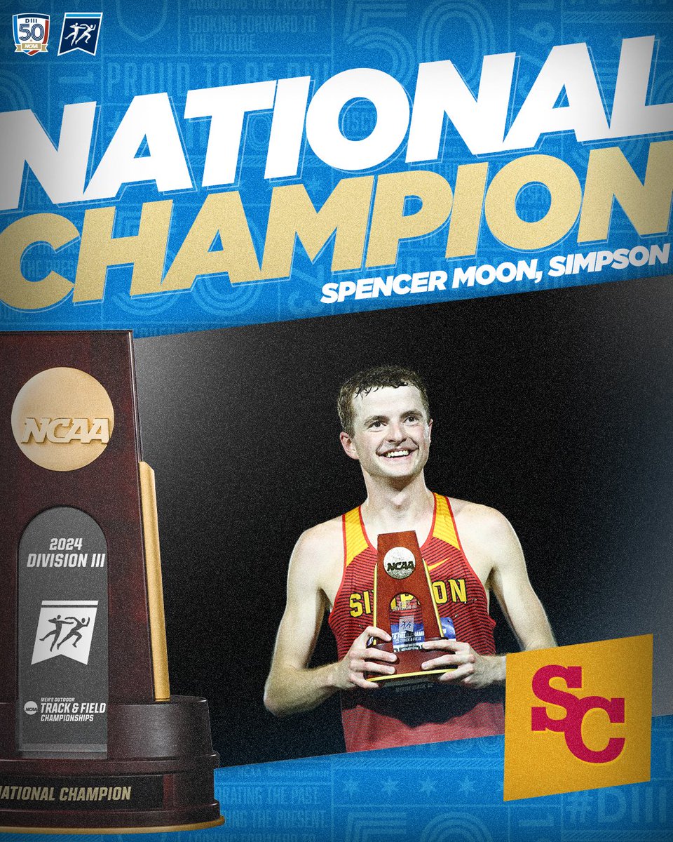 🏆 NATIONAL CHAMPION 🏆 It was a battle to the finish, but Spencer Moon of @StormSports comes out on top in the men's 10,000m run with a time of 30:41.91. #D3tf | #WhyD3