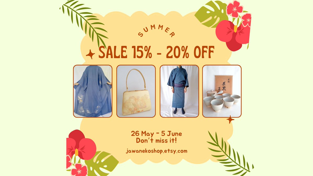 2024 Summer Sale! 15% - 20% off. Looking for #giftforher #giftforhim #giftsforfriend? Don't miss our #summersale! etsy.com/shop/JawanekoS…
#kimono #pottery #bags #accessories #Japan #vintage #etsysale #etsyfinds #epiconetsy