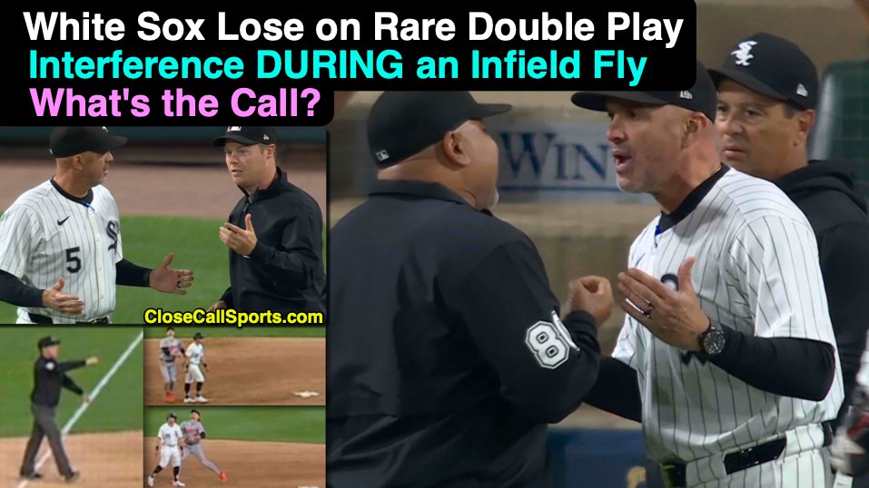 CloseCallSports's tweet photo. Chicago's comeback vs Baltimore came up short when 3B Umpire Junior Valentine called White Sox baserunner Andrew Vaughn for interference during batter Andrew Benintendi's pop up for a rare INT-infield fly rule double play to end the game. What happened? https://t.co/263mgZAkdp https://t.co/081cKDbQi4