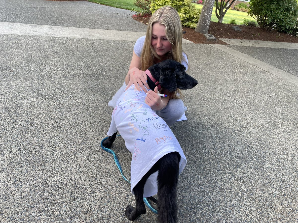 So pleased to provide  the “celebrity” signature for the 2024 t-shirts. Even Mrs, Patel’s dog, PJ, got one! #grad2024 #choosetobe