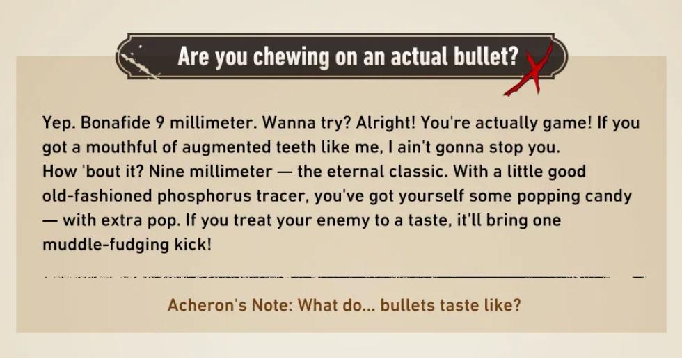acheron.....😭😭 please don't start trying bullets