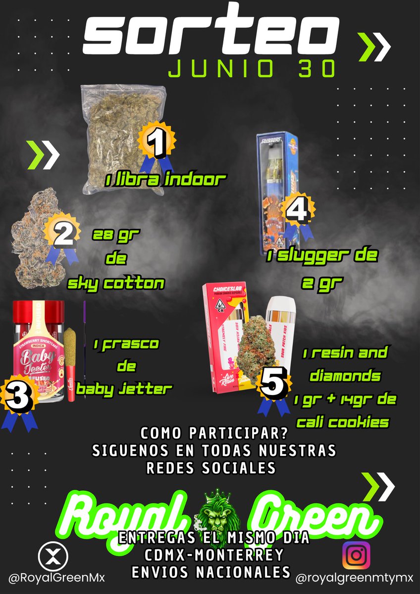 RoyalGreenMx's tweet photo. 🦁 SORTEO JUNIO 30 🦁
Entre clientes y futuros clientes 🫡 
10 lugares para que todos alcancen premio 🏆 
Ya saben la dinamica hermanos
Etiqueta a 2 amigos , dale retwitt y ❤️
Síguenos en instagram ✅
Recuerda seguir los pasos para ganar 🥇
Mucha suerte a todos los participantes 
Los ganadores se suben en vivo por AppSorteos ⚠️
Todos pueden participar los ganadores de otro ciudad que no sea CDMX o MONTERREY
Se les manda por paquetería 📦 ✈️