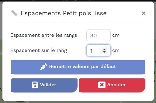 LePotagiste's tweet photo. Petite nouveauté PoCo 🙂 Vous pouvez désormais modifier les espacements par défaut sur les fiches légume pour définir vos propres espacements entre les plants. Ces espacements sont alors pris en compte partout dans le logiciel. https://t.co/l4ul2TPdXp
