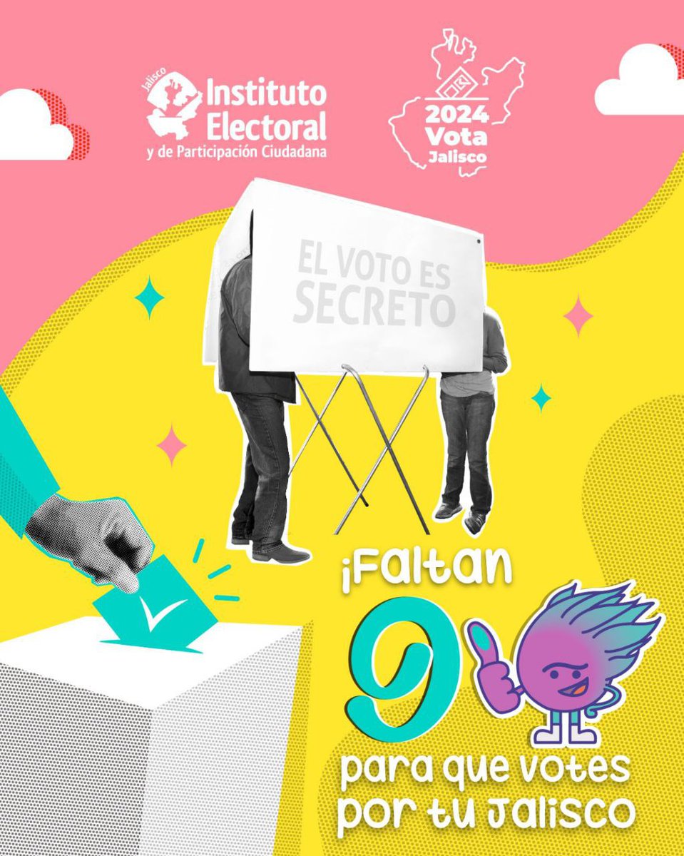 ⏱️🗳️ Cuenta regresiva: 9 días para que votes por tu #Jalisco.

#EsNetaVota #TuVozEsElPoder #Elecciones2024MX #IEPCesChido