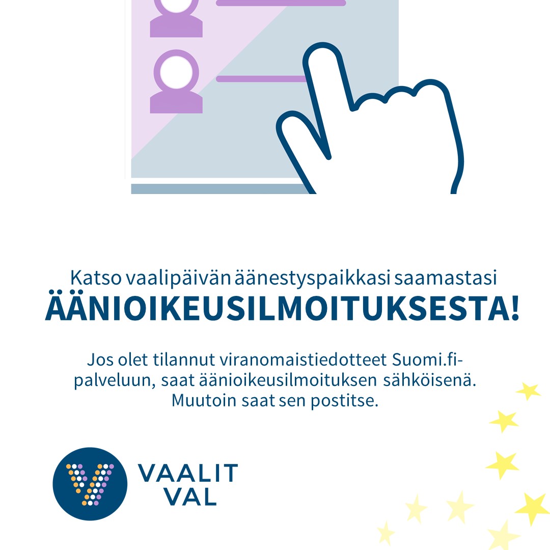 🇪🇺 EU-vaalien ennakkoäänestys toimitetaan 29.5.-4.6.2024. Orivedellä ennakkoäänetyspaikkana toimii Oriveden kirjasto.

🚌 Voit äänestää ennakkoon myös la 1.6. äänestysbussissa Västilässä, Talviaisissa tai Hirsilässä.

👉 Oriveden äänestyspaikat ja -ajat: orivesi.fi/kaupunkimme/os…