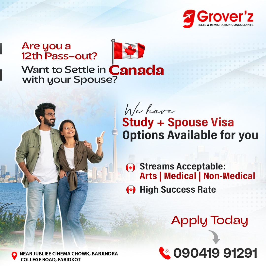 Planning a future with your spouse in Canada? We offer Study + Spouse Visa options! Contact us to apply now!⤵ 96195-00009, 90419-91291 Visit us: groverz.in . . . #GroverzIeltsImmigration #Canada #StudyVisa #Studyincanada #settleincanada #CanadaImmigration