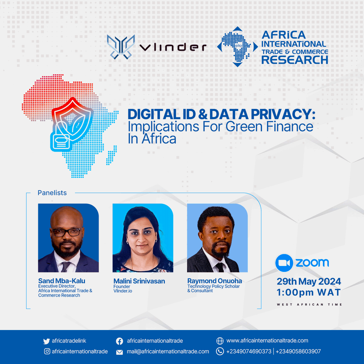 VlinderLabs's tweet photo. @AfricaTradeLink x @VlinderLabs 
Unlocking the potential of Green Finance requires secure digital identities. But how do we balance progress with privacy?
Reserve your spot today: https://t.co/dgPv8VNYbM
DATE: 29TH MAY 2024 
VENUE: ZOOM
TIME: 1:00 PM TO 2:30 PM WAT https://t.co/5jaB5fTdHD