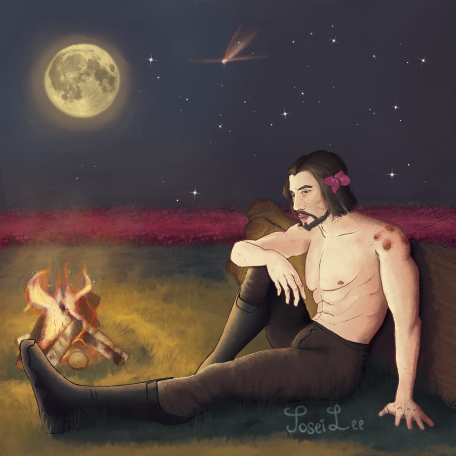 Josei_Lee's tweet photo. Illustration of the flower moon, with Commander Mills, for the Kylux Pinup Calendar 2024 https://t.co/fYe5N4J7O5
