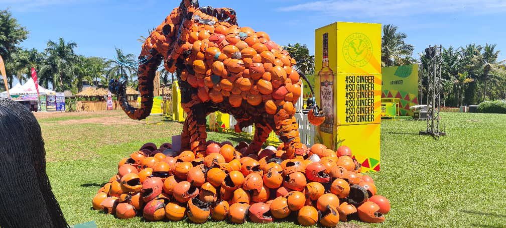 A sculpture of a giant elephant made from recycled boda boda helmets at #POATE2024 surely preaches the message of #ResponsibleTourism The trade fair is still ongoing at an entry charge of 10,000 shillings only!