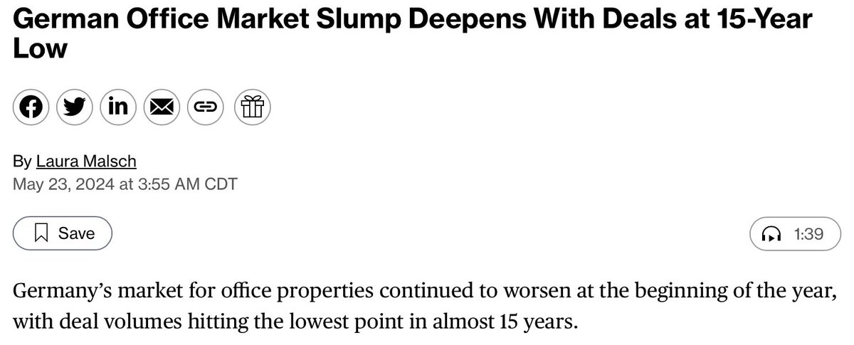 German Office Properties Deals fall to lowest volume in nearly 15 years 👀