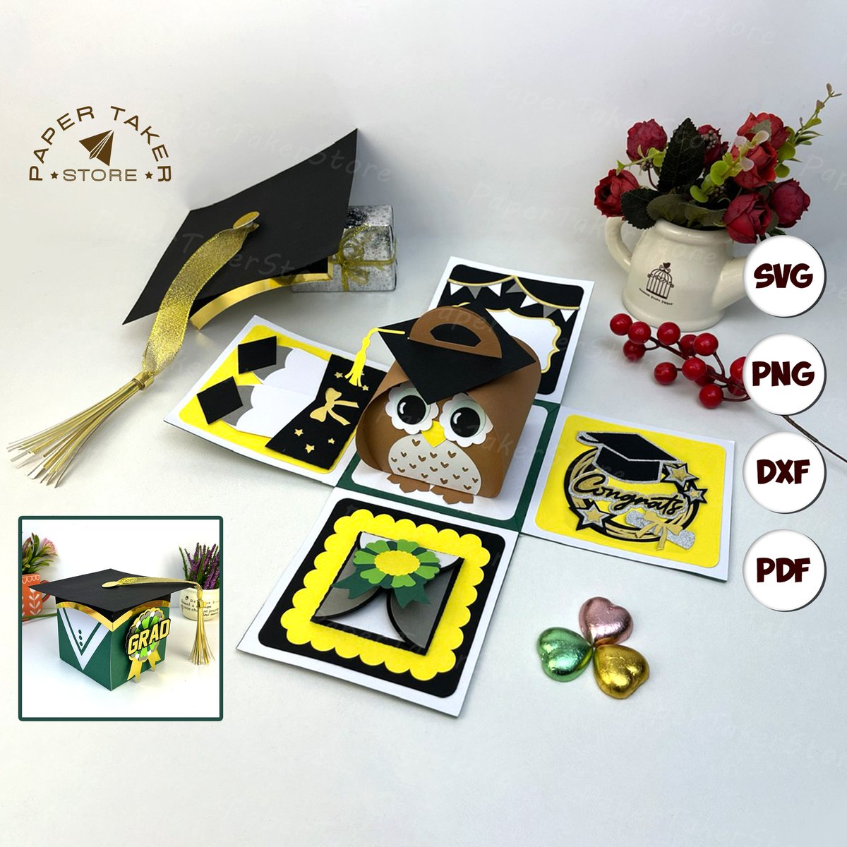 PaperTakerStore's tweet photo. Excited to share the latest addition to my #etsy shop: Graduation 3 Surprise Gift Box, Handmade gift, SVG Template, Jumping Box svg for cricut, Explosion Box SVG, Surprise box svg, photo frame https://t.co/Z4IFYWozj5 #christmas #giftideassvg #explodingbox #giftboxsvg #surprisegif https://t.co/YXrpePDGi3