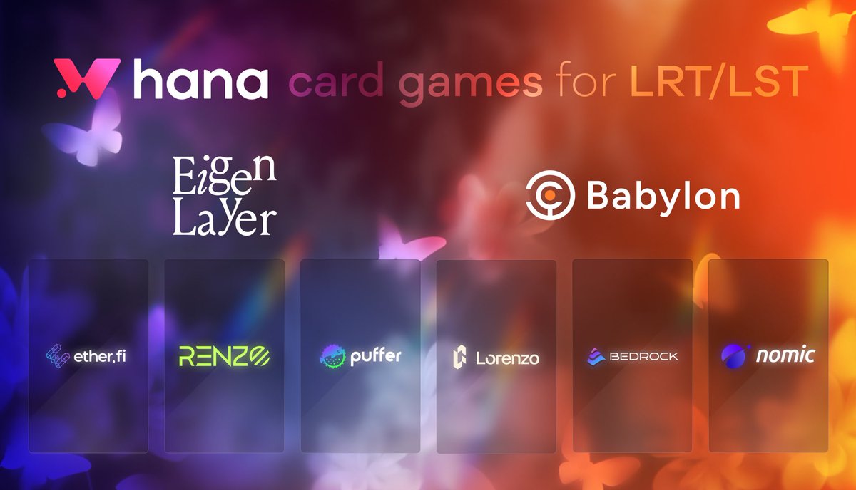 Goodbye boring point farming. -Card games for LRT/LST- LRT/LST staker can play cards and create your own card deck🎴 Let’s make new positive sum games ♾️ in EigenLayer and Babylon ecosystems. Sign up for early access: gateway.hana.network