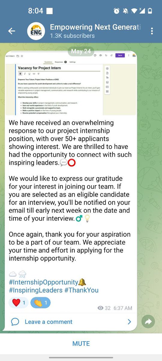 We have received an overwhelming response to our project internship position, with over 50+ applicants showing interest. We are thrilled to have had the opportunity to connect with such inspiring leaders.💬⭕️

#Project_Intern
#We_Empower_Generation
#We_Refuse_To_Be_Normal