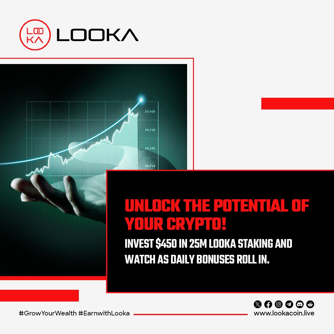 Unlock the full potential of your crypto! 💹 Invest $450 in 25M Looka staking and watch your daily bonuses grow. Your crypto journey to wealth starts here! 🚀 #CryptoPotential #LookaCoin #InvestSmart #EarnWithLooka