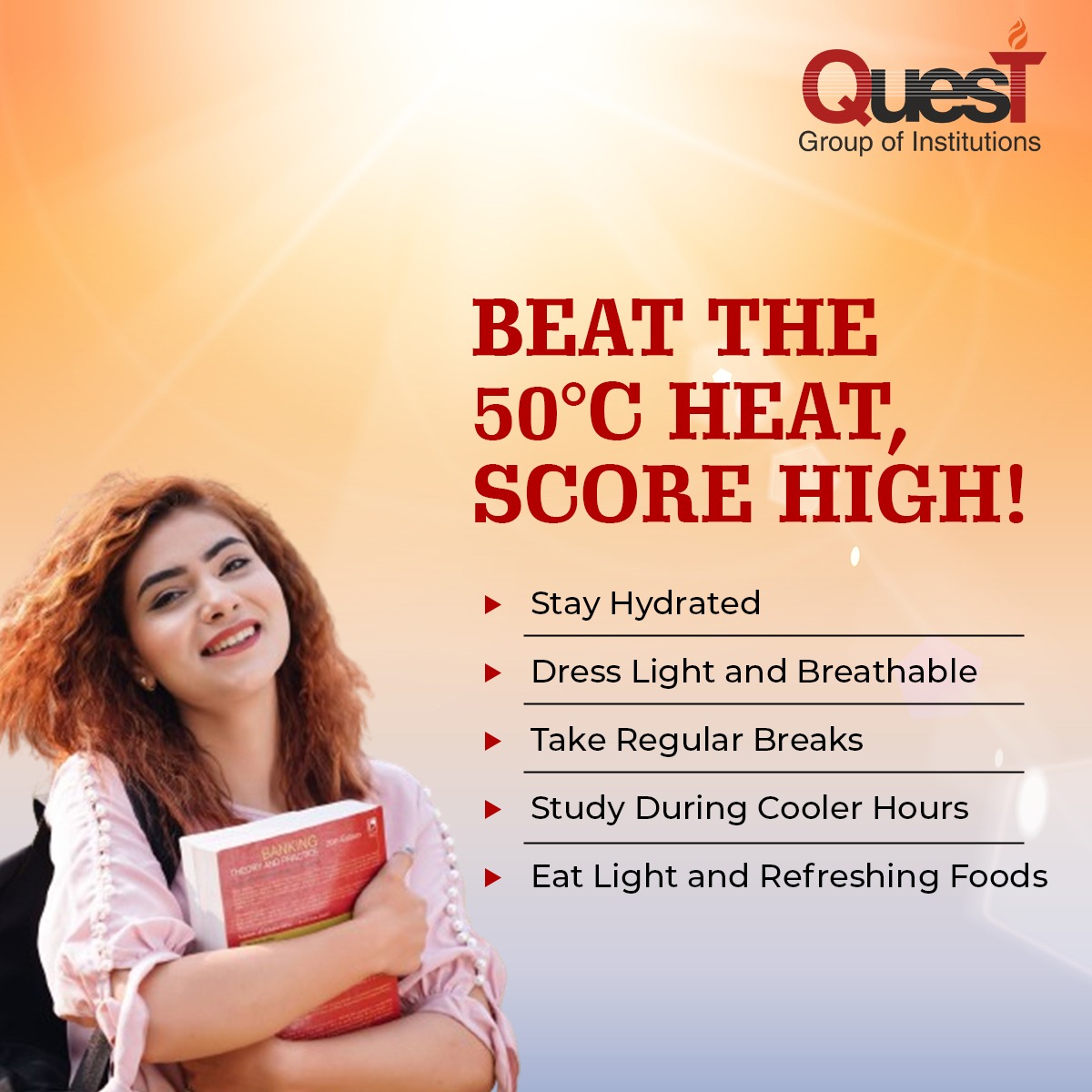 Beat the heat and conquer your exams with these indispensable strategies! Stay poised and focused amidst the scorching weather, ensuring your study environment is an oasis of cool concentration. Best of luck as you rise above the heat and achieve academic excellence! 🌞#QGI