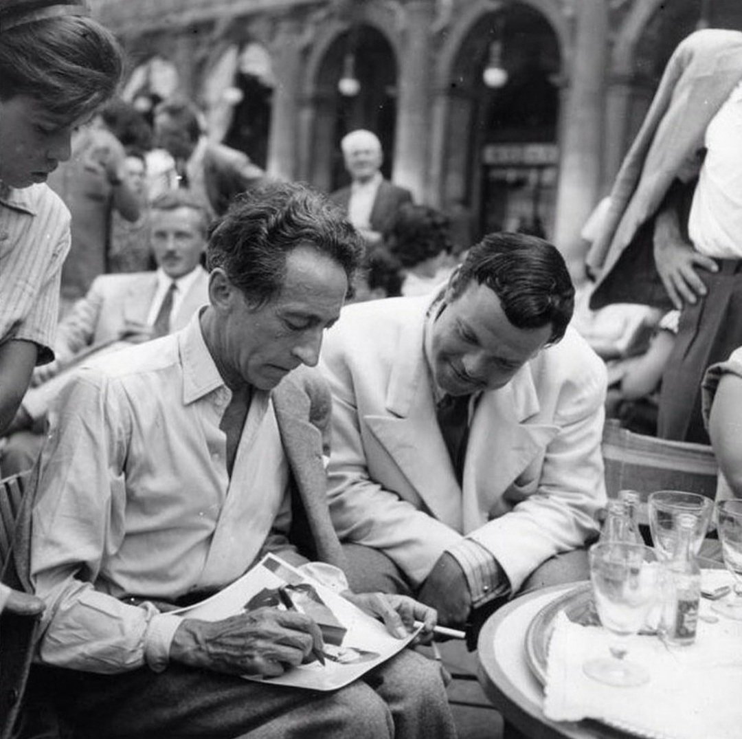 Jean Cocteau & Orson Welles in Venice, 1948.