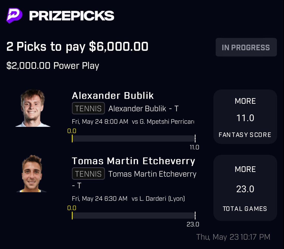 PrizePicks Tennis AI 2-Man 💥 Link to copy: prizepicks.onelink.me/gCQS/shareEntr… Tag @DubClub_win in the replies for a chance to win $5,000 if this cashes (sorry for the WNBA chalk).