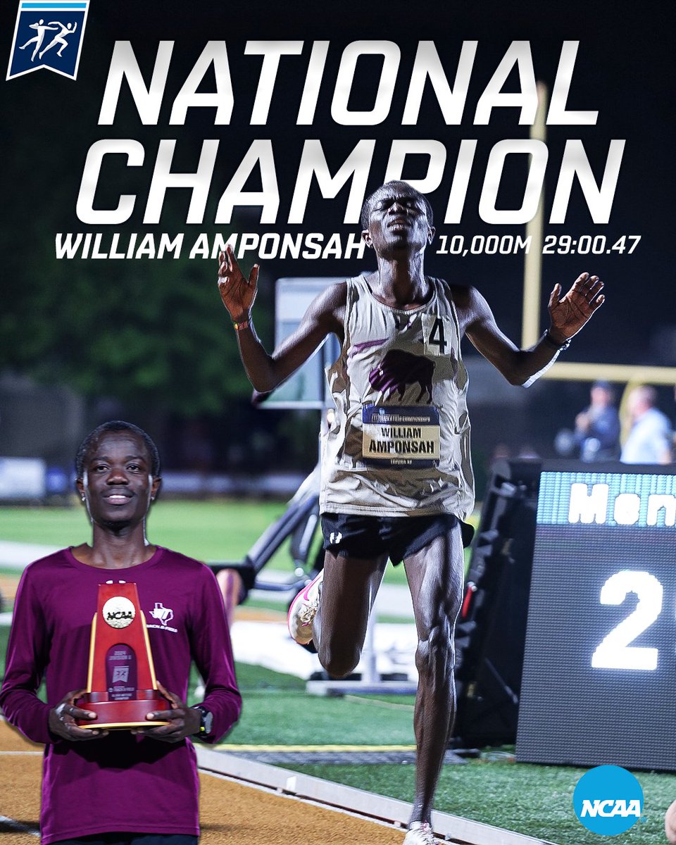 William Amponsah became a 2x NATIONAL CHAMPION tonight!! 

📸@photographayeck 
#BuffNation #NCAATF #10000m