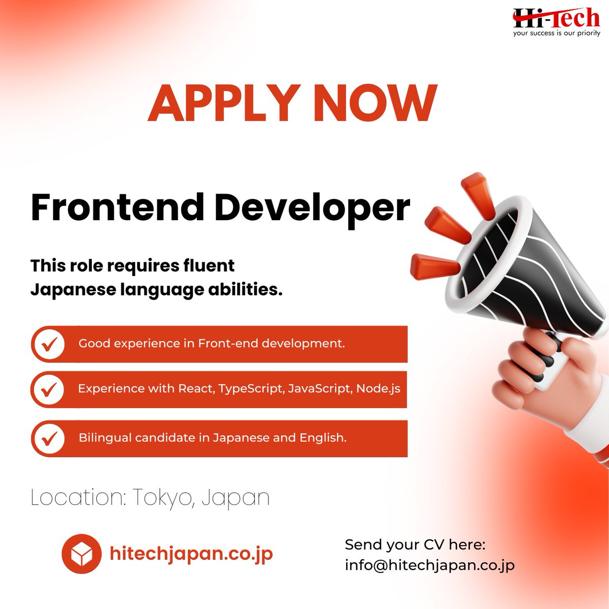 hitechrecruitjp's tweet photo. Join our team and build global connections! Our client is seeking a skilled Frontend Developer.

Stay tuned for more job opportunities by following our page!

#hitechjapan #東京 #日本 #japan #recruitment #japanjobs #hiring #bilingualjobs #technology #careers #workjapan #recruit https://t.co/WITH1aiBfn