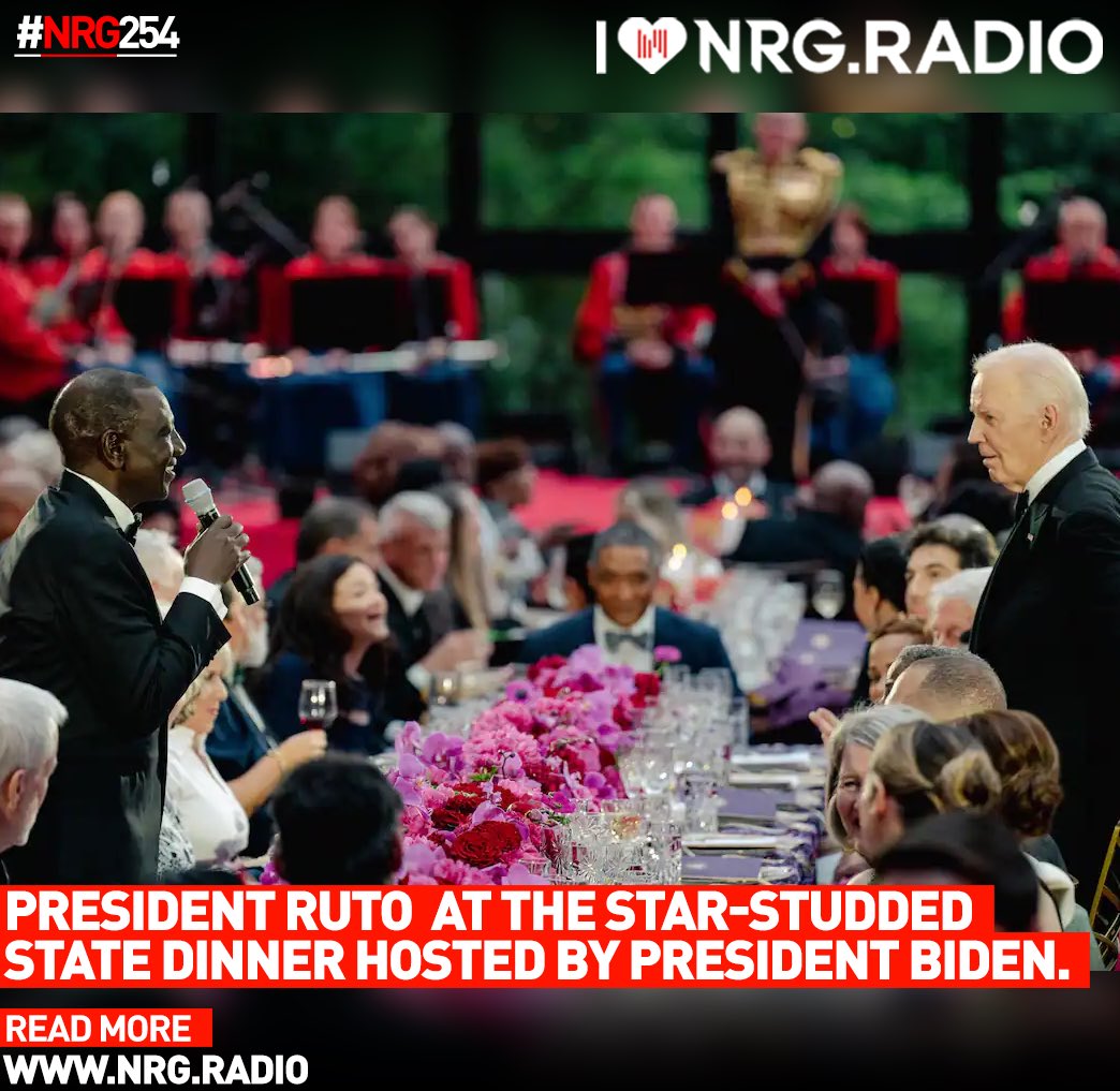 NRGRadioKenya's tweet photo. U.S. President Joe Biden hosted Kenyan President Willian Ruto and first lady Rachel Ruto to a high-profile State Dinner on Thursday night that was headlined by country music star Brad Paisley.
(SWIPE)
#NRG254 #PaylessRadio https://t.co/mfMLAJE8RY