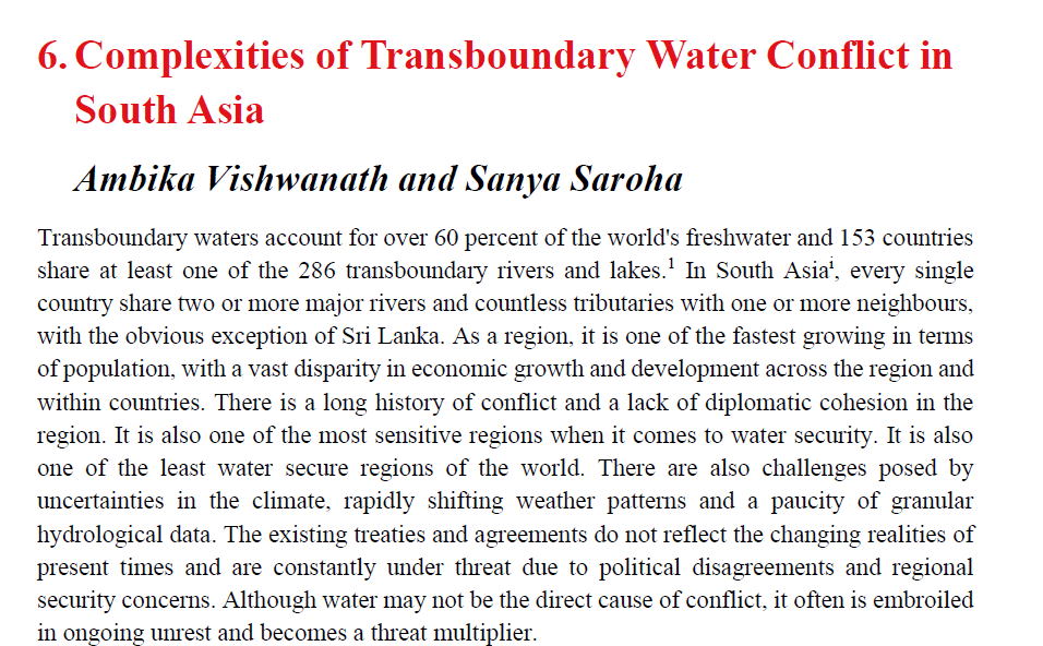 @theidlethinker and @SanyaSaroha detail the non-traditional #security threats facing #SouthAsia and the implications of climate change for transboundary rivers and geopolitics. They argue that water issues are likely to become a #threat multiplier, and without flexible and