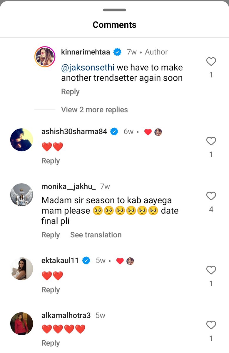 These two ❤️❤️ They both commented same “❤️❤️” after a week of that #Rabsesonaishq special post made by #KinnariMehta .. #AashieshSharrma #EktaKaul