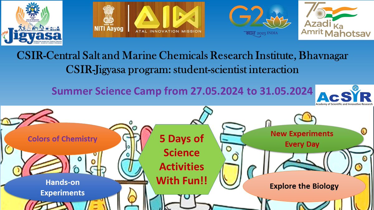 5 days Summer Science Camp for School Students from May 27–31, 2024 under the CSIR-Jigyasa program of “student-scientist interaction.” @CSIR_IND