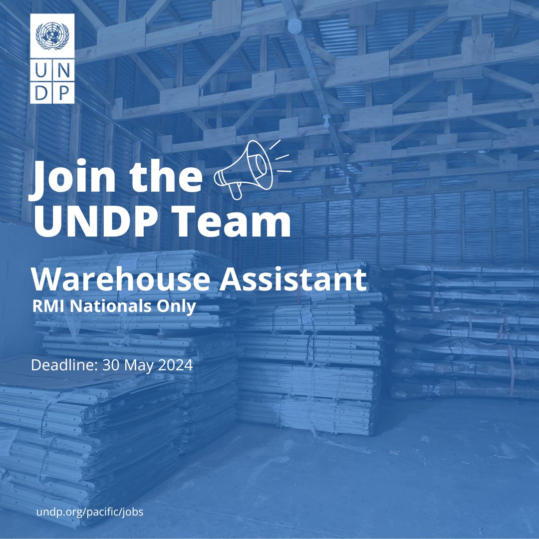 📢 We are hiring!

Join our dynamic team in Majuro 🇲🇭 as a Warehouse Assistant to support the ACWA project with logistics, warehouse, and supply chain management.

Full job description ➡️ estm.fa.em2.oraclecloud.com/hcmUI/Candidat…

Apply by 30 May 2024

#UNJobs #careers #LifeWithACWA