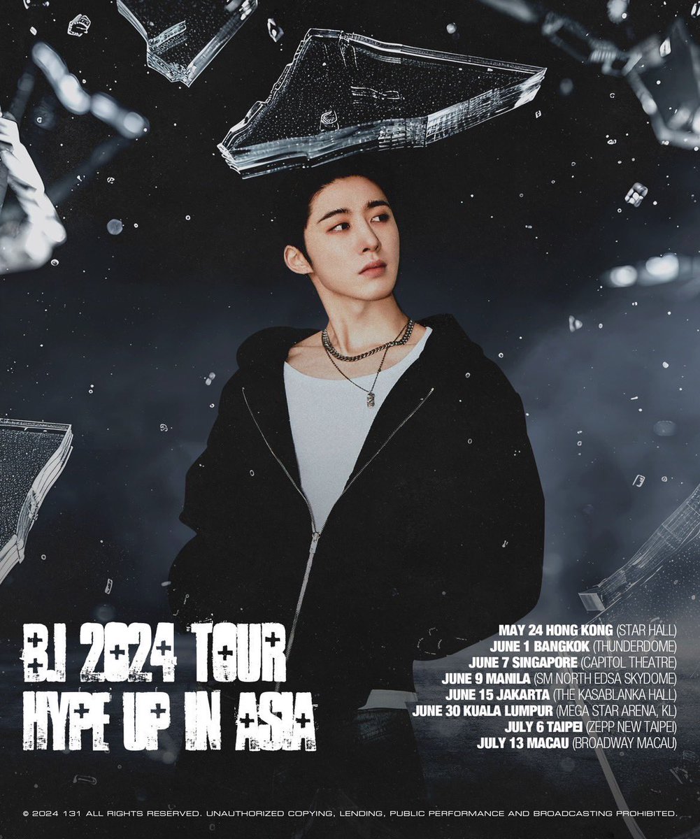 131online's tweet photo. B.I 2024 TOUR [HYPE UP] IN ASIA 
FINAL LIST OF ASIA SHOWS 📍

May 24th, 2024 HONG KONG 
June 1st, 2024 BANGKOK
June 7th, 2024 SINGAPORE
June 9th, 2024 MANILA
June 15th, 2024 JAKARTA
June 30th, 2024 KUALA LUMPUR
July 6th, 2024 TAIPEI 
July 13th, 2024 MACAU 

#BI #비아이 #131LABEL https://t.co/6dEyn17TLr