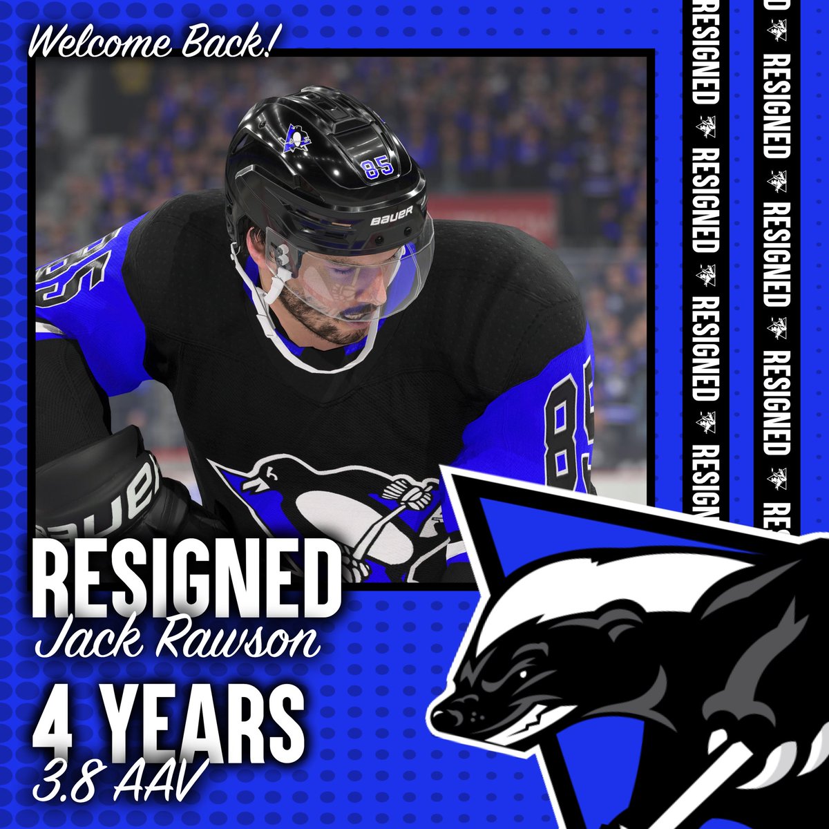 HoneybadgersPIT's tweet photo. BREAKING: We have resigned Jack Rawson to an 4-Year deal. The deal is worth $15.2mil with $3.8mil AAV. This will keep Rawsy with us until 2026-27! Or until #NHL27! #Honeybadgers https://t.co/Ms3zcvRZ9g