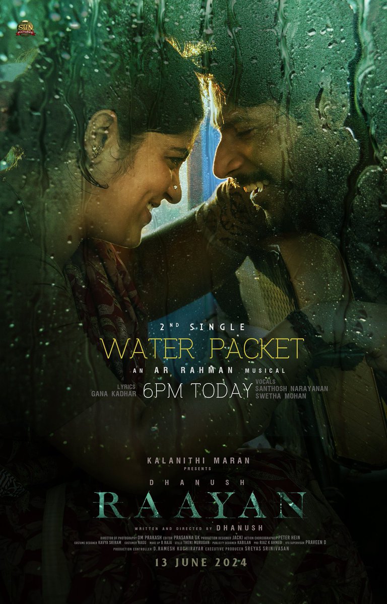 A SaNa vocal for #WaterPacket gaana 😍 #RaayanSecondSingle today at 6PM! #Raayan in cinemas from 13 June, 2024! @dhanushkraja @Music_Santhosh @_ShwetaMohan_ #GanaKadhar @arrahman @RIAZtheboss @theSreyas @sunpictures