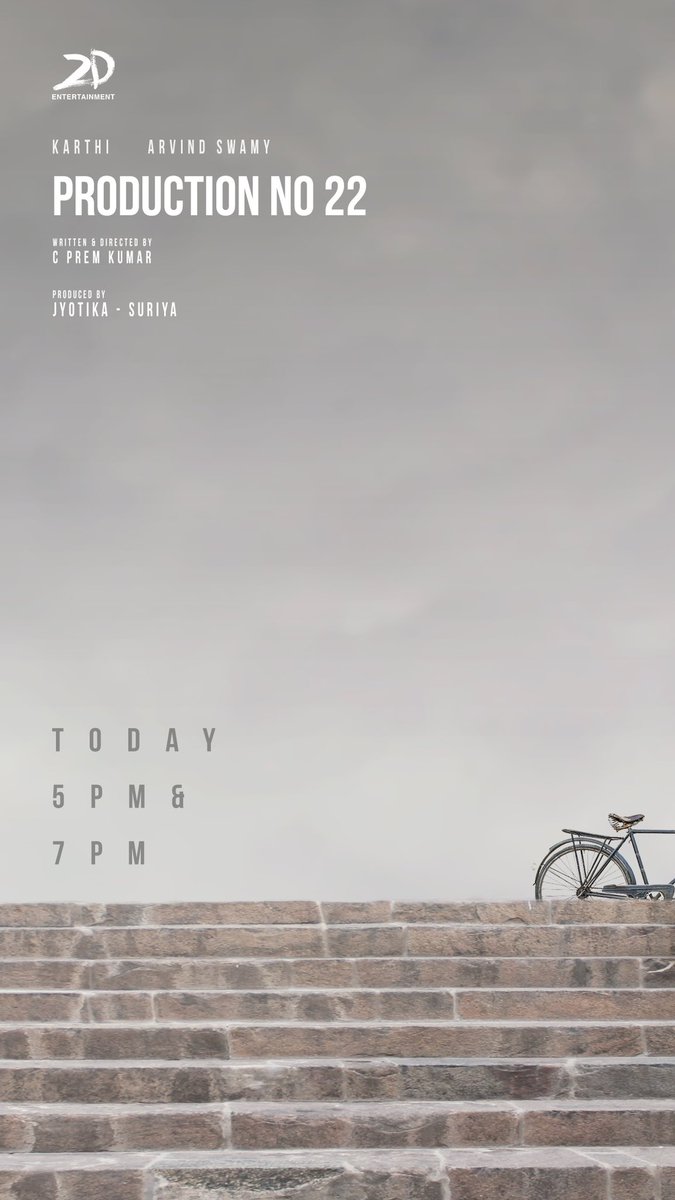 Few journeys are meant to cross paths with each other. Sometimes more than once 🛣️ Get ready to take a peek into #Karthi27🚲 Today at 5 PM and 7 PM! #Production22 @Karthi_Offl @thearvindswami #PremKumar @Suriya_offl #Jyotika @rajsekarpandian @2D_ENTPVTLTD