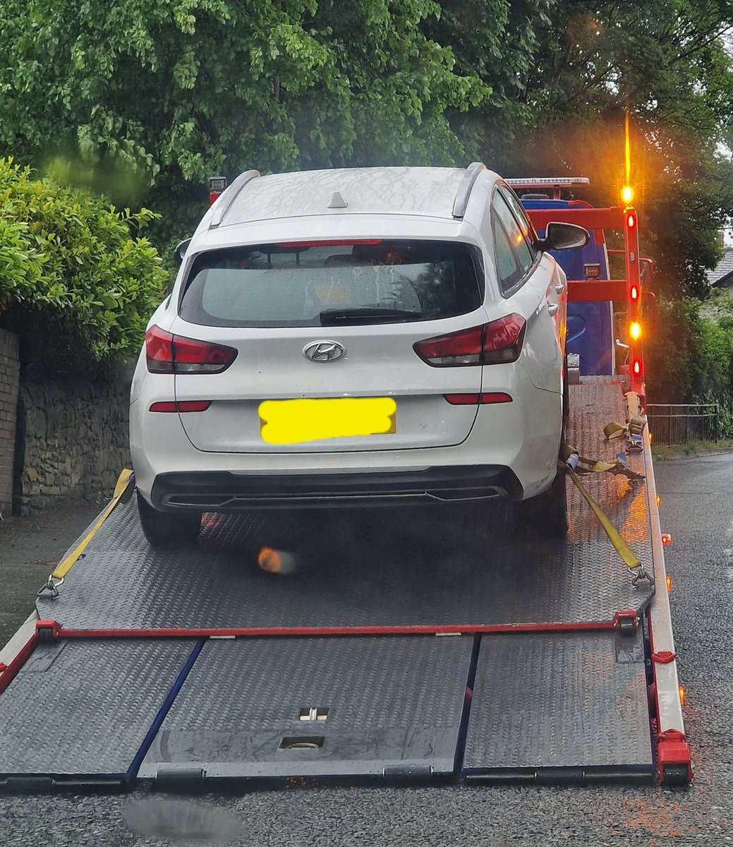 This car was seized and the driver reported for disqualified driving,  no insurance and defective tyre,  when stopped in Blackburn. The driver claimed they were unaware of the disqualification, despite being reminded of this fact the day before by police. #T2RPU