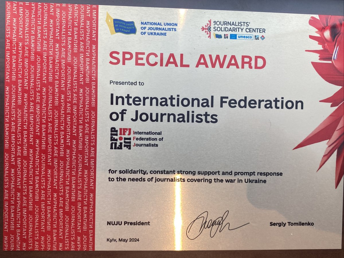 #EFJpristina24 Proud to pick up this award @nsju_org on behalf of my colleagues. The needs of Ukraine’s journalists continues to be great, but our continued support for them is assured.