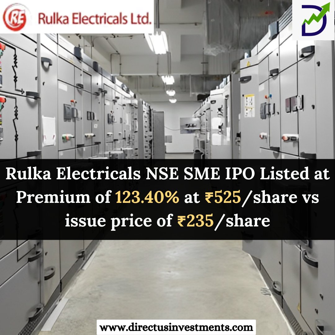 MunjalMohit9870's tweet photo. Rulka Electricals IPO Listing Details
.
https://t.co/KOz6Gv5BmZ
.
#Rulkaelectricals #iporeview #Rulkaelectricalsipo #Rulkaelectricalsiporeview #IPOnews #IPOs #IPOAlert #InvestmentOpportunity #TransformingTech #IPOannouncement #IPOFiling #ipo #stockmarketindia #directusinvestments https://t.co/UuQzAYSD8D