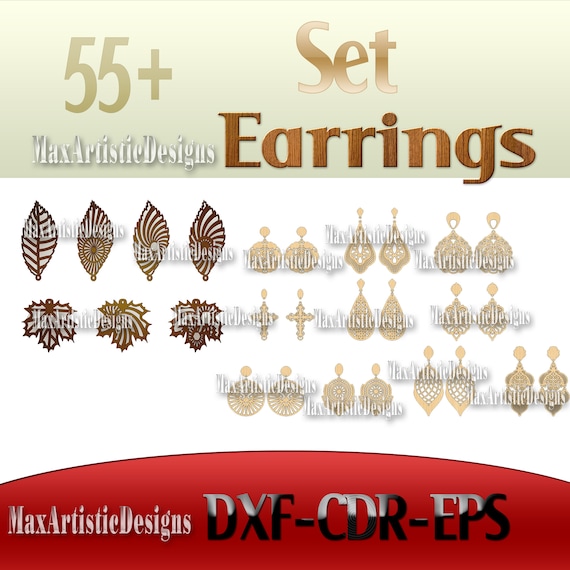 60 cnc 2d earrings vectors for jewelry making files set for laser cut, cnc router in dxf for pantograph - Download tinyurl.com/24sd292u