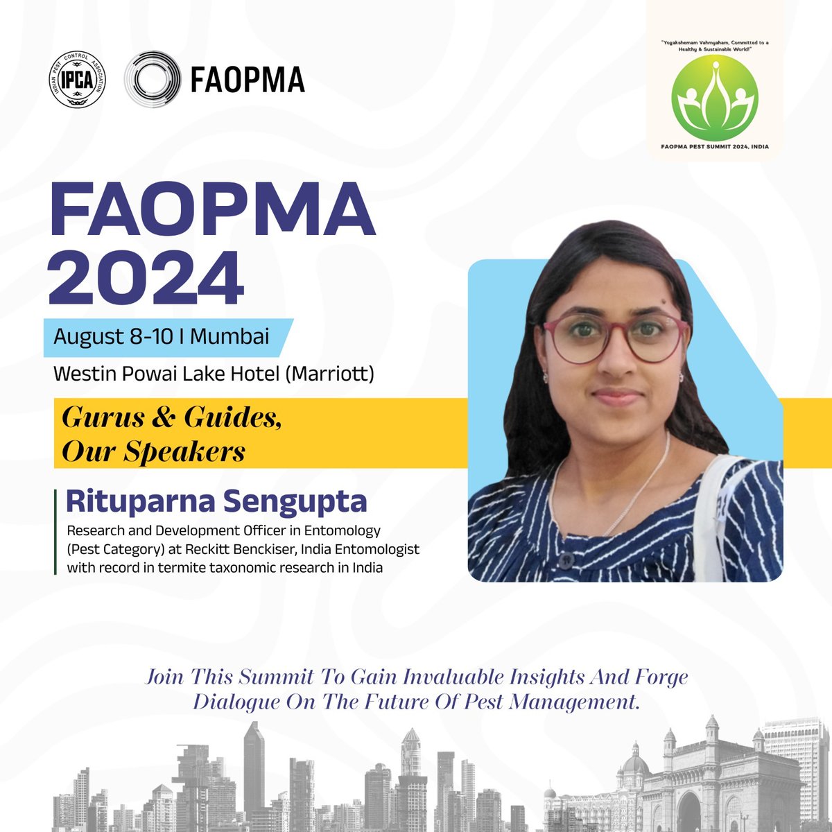 FPS2024's tweet photo. Rituparna Sengupta, a budding entomologist with a distinguished record in termite taxonomic research in India. With academic excellence from the University of Calcutta & over 8 years of experience at the Zoological Survey of India
#FAOPMA #fps2024 #pestsummit #india #mumbaicity https://t.co/pR3mSEevJ3
