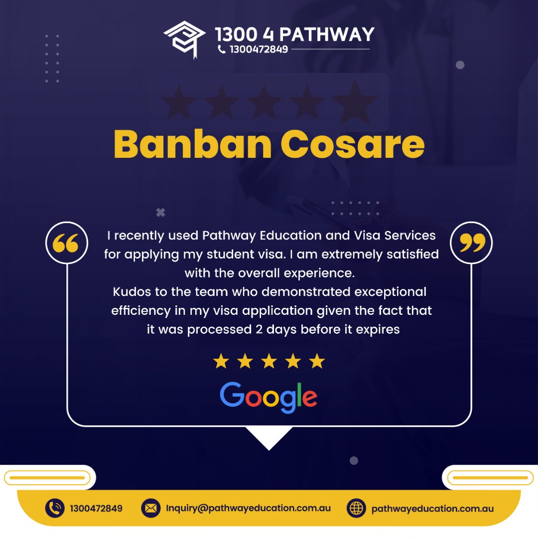 😎What Customer Think about PATHWAY 🎓Customer Reviews⭐️⭐️⭐️⭐️⭐️ 🙂👦👩Our Happy Customers #VisaSuccess #EducationConsultation #MigrationServices #customerfeedback #review #clientreview #happycustomer